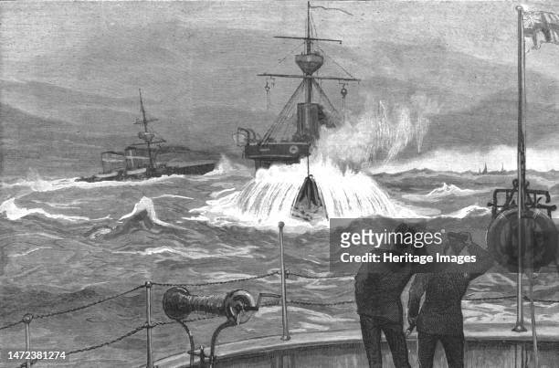 ''An Autumn Cruise with the Channel Squadron; An Ironclad in a heavy sea making "Neptunes Beard's"', 1890. From "The Graphic. An Illustrated Weekly...