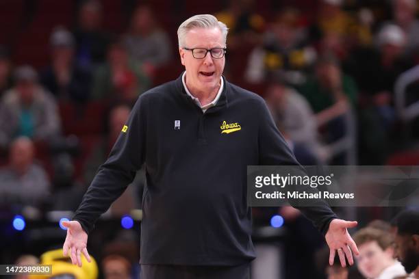 Head coach Fran McCaffery of the Iowa Hawkeyes reacts against the Ohio State Buckeyes in the second half of the second round in the Big Ten...