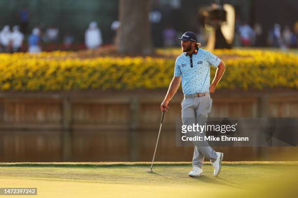 Max Homa of the United States waits on the 16th green during the first round of THE PLAYERS Championship on THE PLAYERS Stadium Course at TPC...
