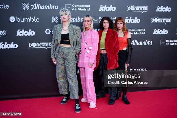 Members of Giebras musical band attends the "Idolo" Awards 2023 at Gran Teatro Caixabank Príncipe Pío on March 09, 2023 in Madrid, Spain.