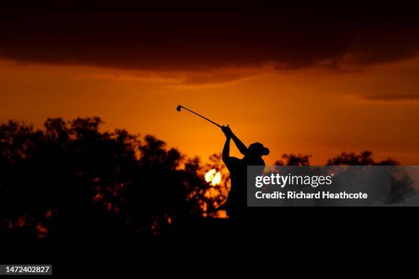 Jordan Spieth of the United States plays a second shot on the 18th hole during the first round of THE PLAYERS Championship on THE PLAYERS Stadium...