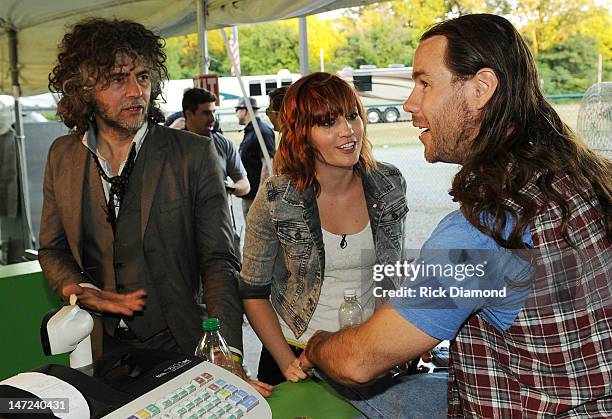 Wayne Coyne of The Flaming Lips, MTV's Allison Haislip and Jackasses Chris Ponius during the MTV, VH1, CMT & LOGO O Music awards at Handy Park on...