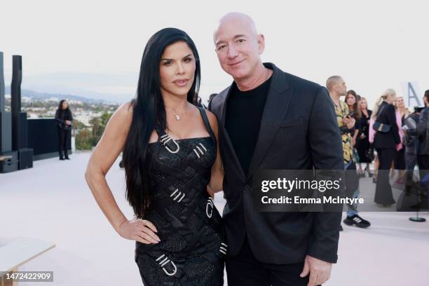 Lauren Sánchez and Jeff Bezos attend the Versace FW23 Show at Pacific Design Center on March 09, 2023 in West Hollywood, California.