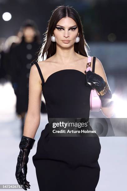 Emily Ratajkowski walks the runway during the Versace FW23 Show at Pacific Design Center on March 09, 2023 in West Hollywood, California.