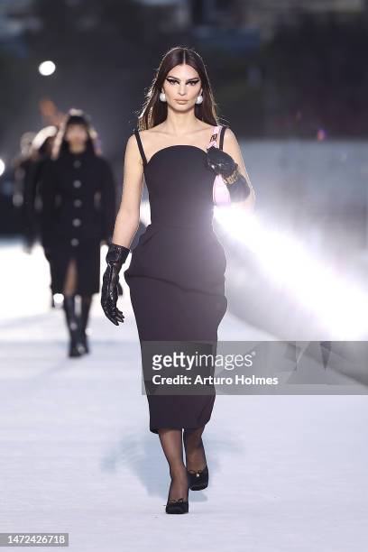Emily Ratajkowski walks the runway during the Versace FW23 Show at Pacific Design Center on March 09, 2023 in West Hollywood, California.
