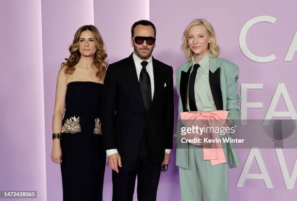 Livia Giuggioli Firth, Tom Ford, and Cate Blanchett attend the 2023 Green Carpet Fashion Awards at NeueHouse Hollywood on March 09, 2023 in...