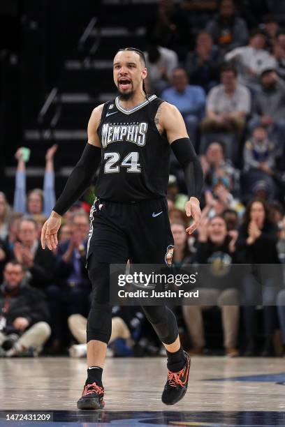 Dillon Brooks of the Memphis Grizzlies reacts during the second half against the Golden State Warriors at FedExForum on March 09, 2023 in Memphis,...