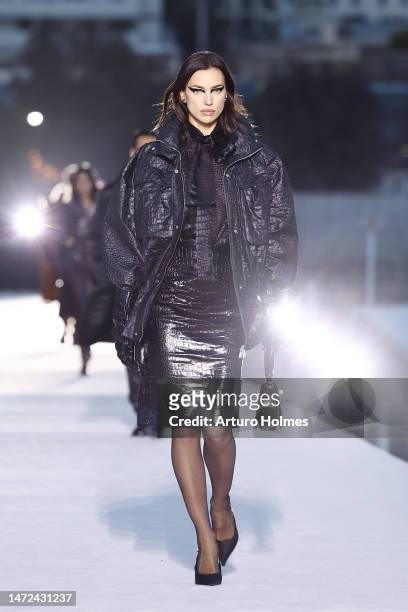 Irina Shayk walks the runway during the Versace FW23 Show at Pacific Design Center on March 09, 2023 in West Hollywood, California.