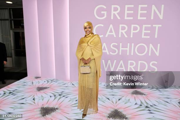 Halima Aden attends the 2023 Green Carpet Fashion Awards at NeueHouse Hollywood on March 09, 2023 in Hollywood, California.