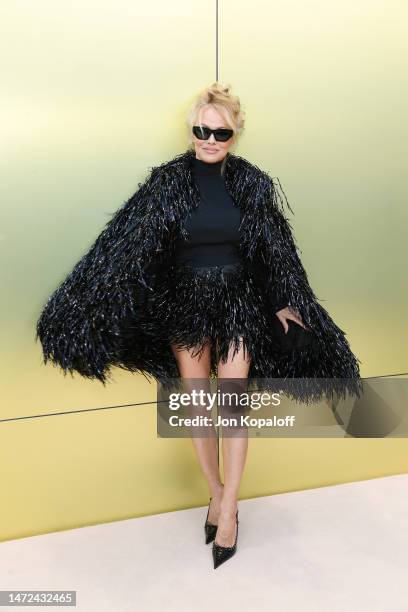 Pamela Anderson attends the Versace FW23 Show at Pacific Design Center on March 09, 2023 in West Hollywood, California.