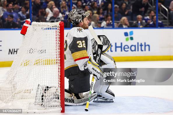 Goalie Jonathan Quick of the Vegas Golden Knights against the Tampa ...