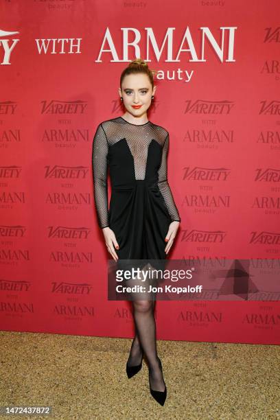 Kathryn Newton attends Variety Makeup Artistry Dinner with Armani Beauty at Ardor on March 09, 2023 in West Hollywood, California.