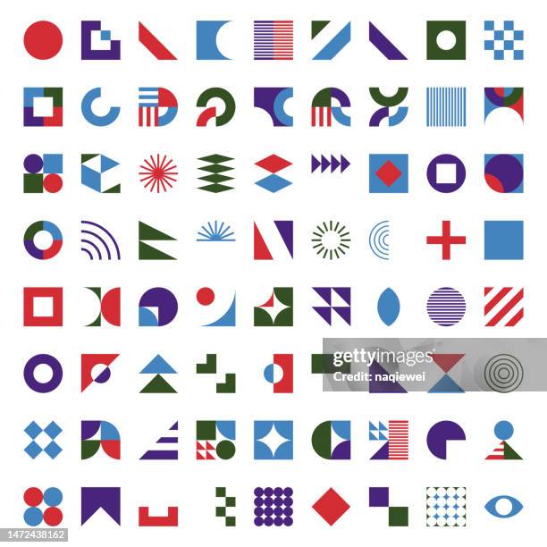 ilustraciones, imágenes clip art, dibujos animados e iconos de stock de conjunto vectorial de colores minimalismo geométrico estilo bauhaus símbolos simples elementos de diseño en fondo blanco - boundary