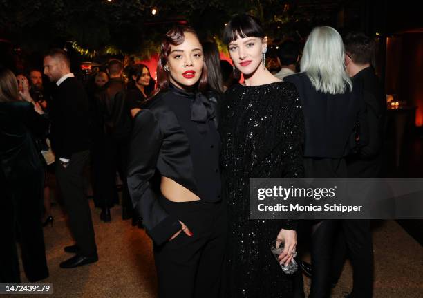 Tessa Thompson and Eliza Cummings attend Variety Makeup Artistry Dinner with Armani Beauty at Ardor on March 09, 2023 in West Hollywood, California.