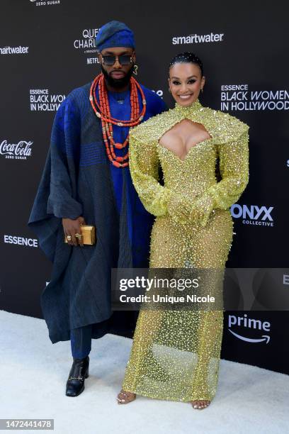 Swanky Jerry and Pearl Thusi attend the Essence 16th Annual Black Women In Hollywood Awards at Fairmont Century Plaza on March 09, 2023 in Los...