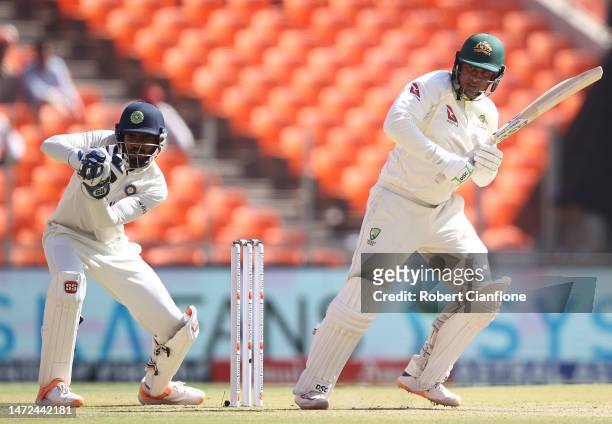 Usman Khawaja of Australia bats during day two of the Fourth Test match in the series between India and Australia at Narendra Modi Stadium on March...