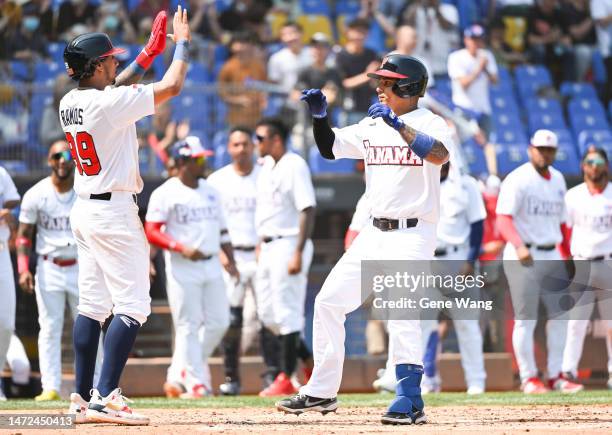 Rubén Tejada of Team Panama hits a 2 run homerun to tie the game at the bottom of the 2nd inning during the World Baseball Classic Pool A game...