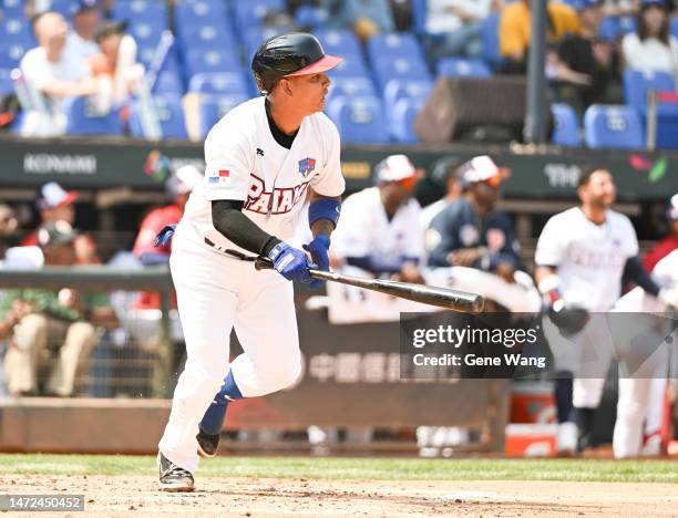 Rubén Tejada of Team Panama hits a 2 run homerun to tie the game at the bottom of the 2nd inning during the World Baseball Classic Pool A game...