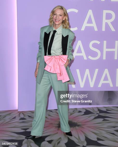 Cate Blanchett arrives at the 2023 Green Carpet Fashion Awards at NeueHouse Hollywood on March 09, 2023 in Hollywood, California.