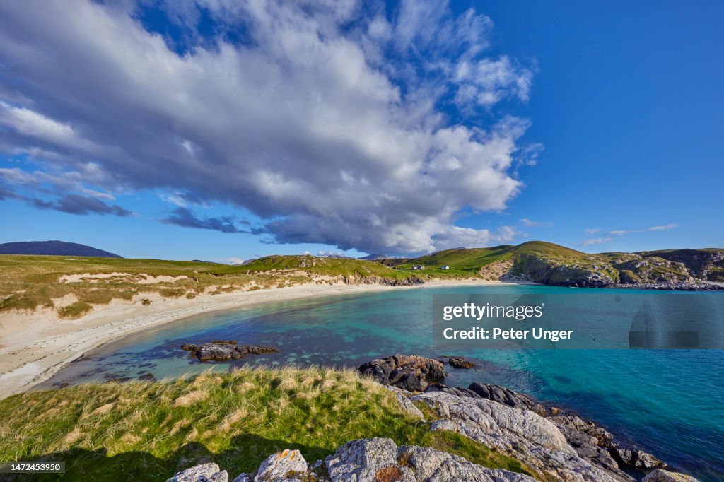 Carnish beach Hidden off the main road near the small village of Uig is one of the most picturesque beaches on the Isle of Lewis, Outer Hebrides, Scotland, United Kingdom
