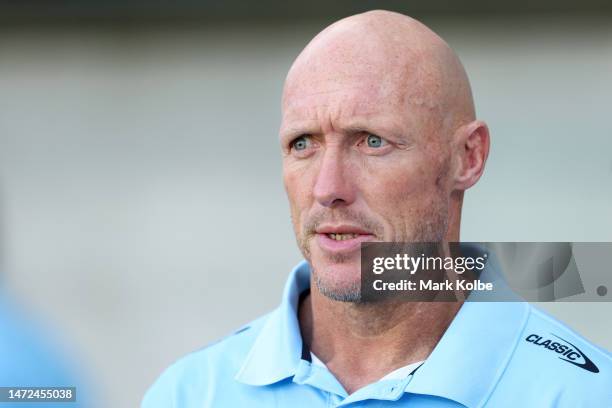 Craig Fitzgibbon head coach of the Sharks looks on ahead of the round two NRL match between the Parramatta Eels and the Cronulla Sharks at CommBank...
