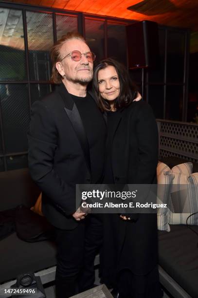 Bono and Ali Hewson attend Oscar Wilde Awards 2023 at Bad Robot on March 09, 2023 in Santa Monica, California.