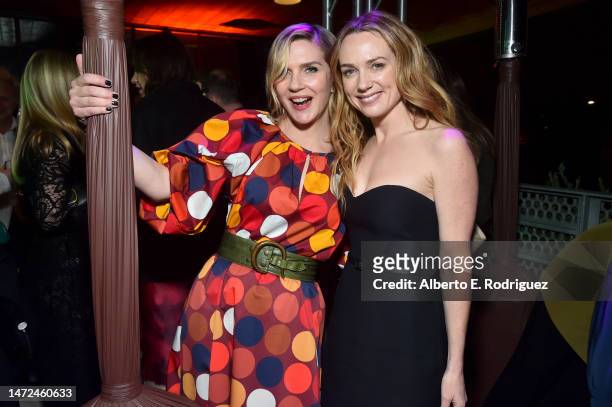 Rhea Seehorn and Kerry Condon attend Oscar Wilde Awards 2023 at Bad Robot on March 09, 2023 in Santa Monica, California.