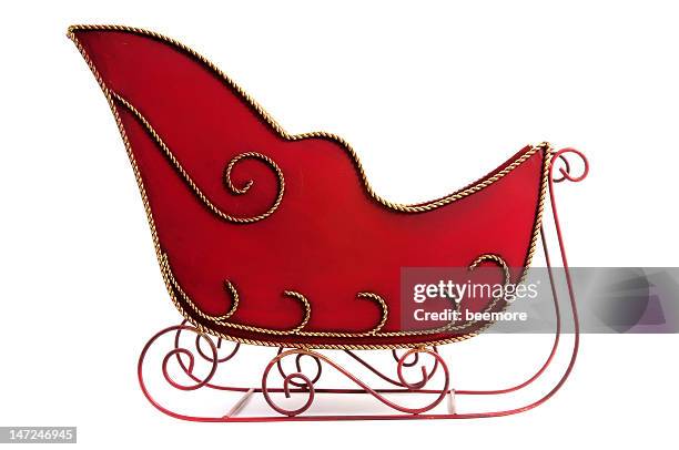 christmas sleigh that is red and gold - sleigh stock pictures, royalty-free photos & images