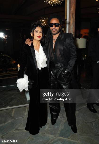 Salma Hayek and Lenny Kravitz attend W Magazine and Saint Laurent Directors Dinner at Private Residence on March 09, 2023 in Los Angeles, California.