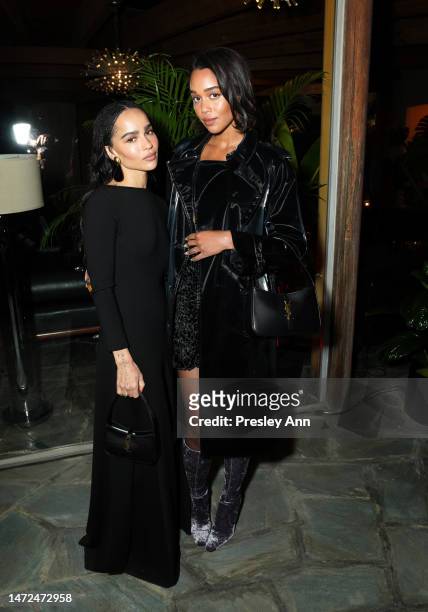 Zoe Kravitz and Laura Harrier attend W Magazine and Saint Laurent Directors Dinner at Private Residence on March 09, 2023 in Los Angeles, California.