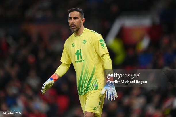 Claudio Bravo of Real Betis looks on during the UEFA Europa League round of 16 leg one match between Manchester United and Real Betis at Old Trafford...