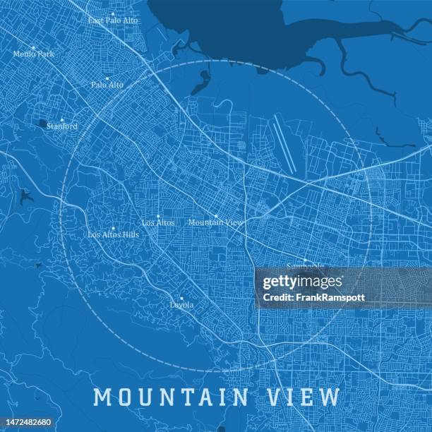illustrazioni stock, clip art, cartoni animati e icone di tendenza di mountain view ca city vector road map testo blu - silicon valley