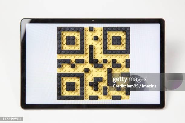 toy block qr code and tablet - ipad mockup horizontal stock illustrations