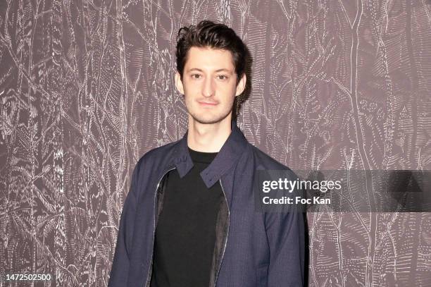 Pierre Niney attends the "Maison Ruinart X Eva Jospin" Photocall At Le Carreau du Temple on March 09, 2023 in Paris, France.