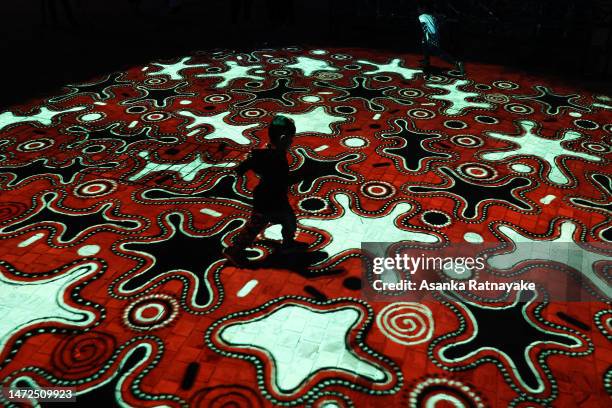 General view of the Aboriginal light festival titled Grounded presented by Parrtjima at Federation Square on March 10, 2023 in Melbourne, Australia....