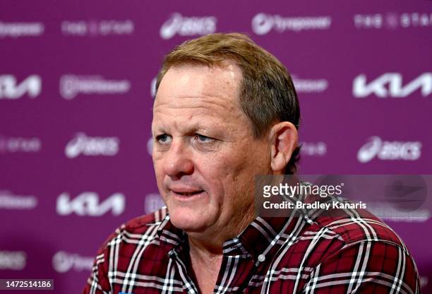 Broncos coach Kevin Walters speaks after the round 2 NRL match between the Brisbane Broncos and the North Queensland Cowboys at Suncorp Stadium on...