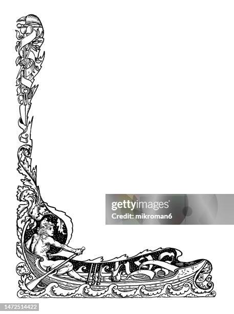 old engraved illustration of decorative ornament frame - ornate stock pictures, royalty-free photos & images
