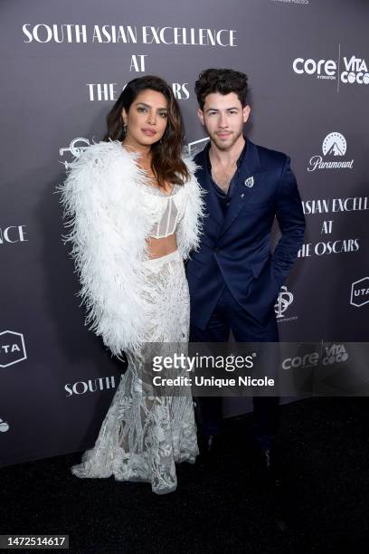 Priyanka Chopra Jonas and Nick Jonas attend the 2nd Annual South Asian Excellence Pre-Oscars Celebration at Paramount Pictures Studios on March 09,...