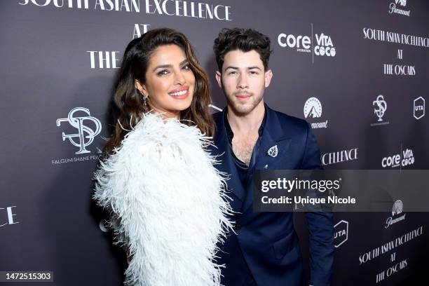 Priyanka Chopra Jonas and Nick Jonas attend the 2nd Annual South Asian Excellence Pre-Oscars Celebration at Paramount Pictures Studios on March 09,...