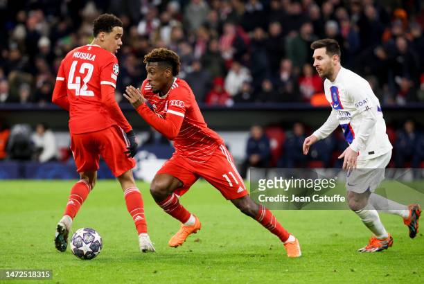 Kingsley Coman of Bayern Munich, Lionel Messi of PSG during the UEFA Champions League round of 16 leg two match between FC Bayern Munich and Paris...