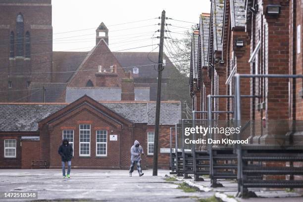 Napier Barracks, a former military barracks that is being used to house asylum seekers on March 10, 2023 in Folkestone, England. The UK government...