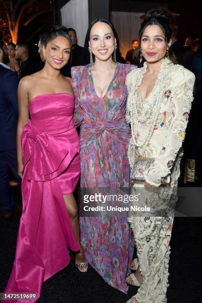 Deepica Mutyala, Meena Harris and Freida Pinto attend the 2nd Annual South Asian Excellence Pre-Oscars Celebration at Paramount Pictures Studios on...