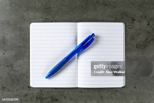 ballpoint pen on open notebook with lined paper - agenda template stock pictures, royalty-free photos & images