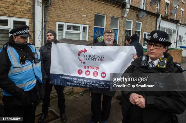 Around 15 people attend the Turning Point rally led by their organiser Nick Tenconi on March 10, 2023 in London, England. A protest called by far...