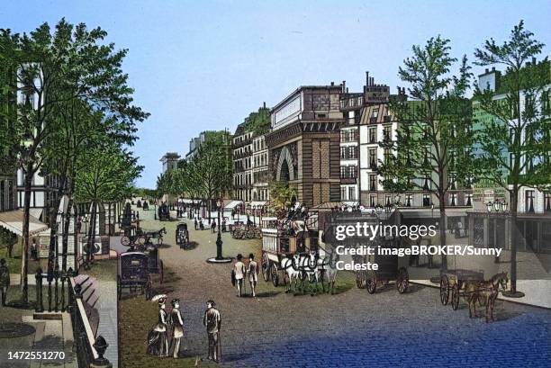 paris, la porte st. martin, le boulevard et la porte st. denis, france, historic copperplate, ca 1890, france - porte点のイラスト素材／クリップアート素材／マンガ素材／アイコン素材