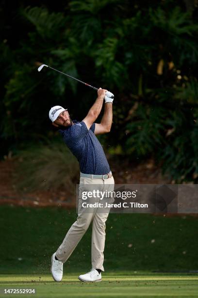 Max Homa of the United States plays his shot from the 13th tee during the second round of THE PLAYERS Championship on THE PLAYERS Stadium Course at...