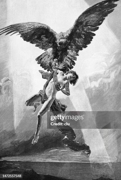 stockillustraties, clipart, cartoons en iconen met ganymede captured by zeus himself as an eagle - ganymedes figuren uit de klassieke mythologie