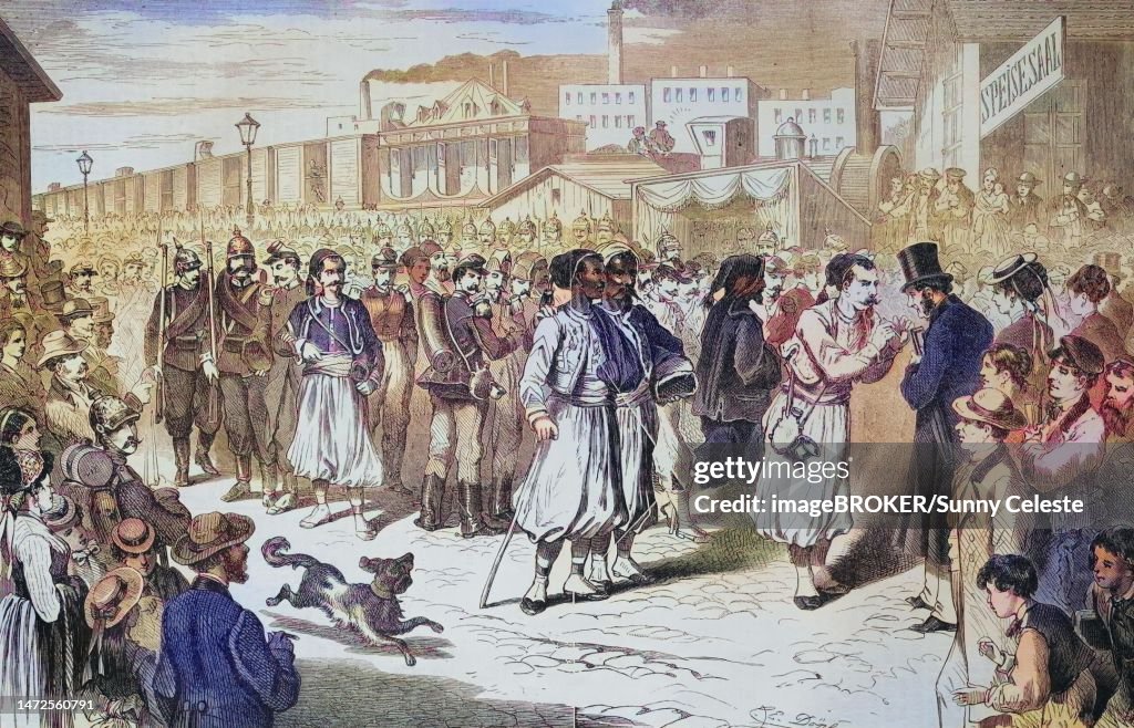 Arrival of French prisoners of war at the Ostbahnhof in Berlin, illustrated war chronicle 1870-1871, Franco-German campaign, Germany, France