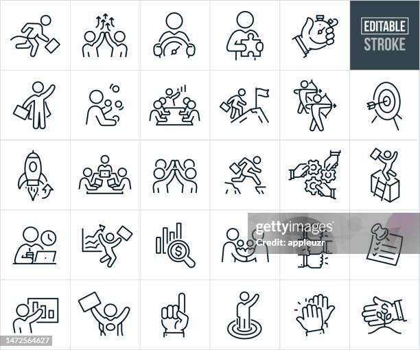 business efficiency and productivity thin line icons - editable stroke - conquering adversity stock illustrations