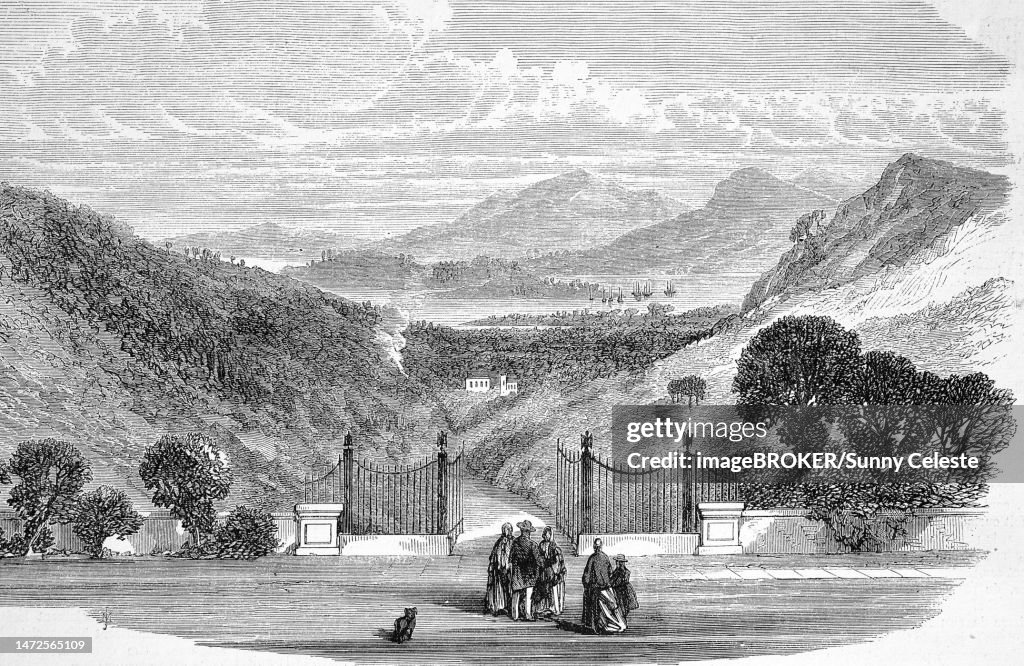 Island of Elba, Porto Ferra Valley, View from Villa San Martino, from May 1814 to February 1815 one of Napoleon Bonaparte's two government residences in the municipality of Portoferraio, 1869, Italy, Historic, digitally restored reproduction of a 19th